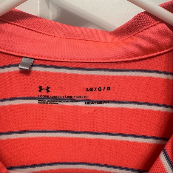 Under Armour Men's Golf Polo Shirt LG Loose Fit Coral Striped 1342082 Heatgear - Picture 4 of 8